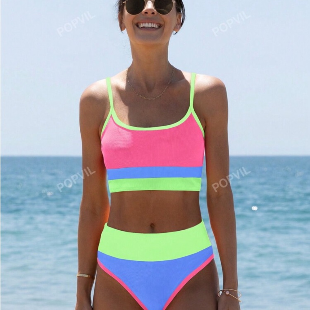 NWT Neon Colorblock Bikini Set